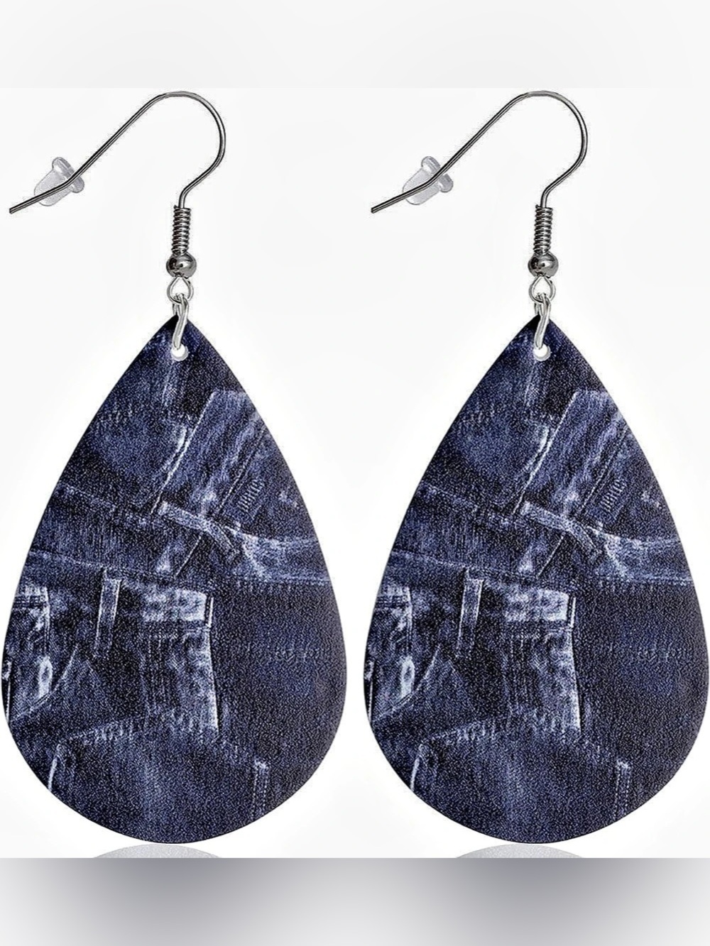 Blue Digital Denim Teardrop Earrings NWT